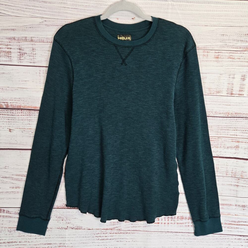 Helix Men's Thermal Henley Size 2XL Teal Green Waffle Knit Pullover Crewneck Top